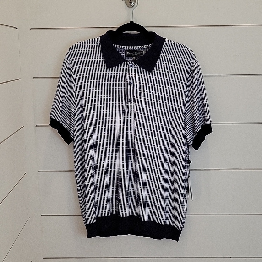 NWT PAISLEY & GRAY XXL slim fit polo shirt navy & white retro look